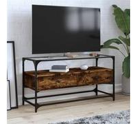 Meuble TV avec dessus en verre chêne fumé bois d ingénierie Marron G