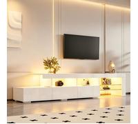 Meuble TV avec éclairage LED, Banc TV Brillant Moderne avec 3 Tiroirs, Meuble TV pour Téléviseurs 75 Pouces, 180x35x45cm, Blanc