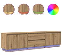 Meuble TV avec éclairage LED, finition "Chêne Artisan", dimensions 193,5 x 41 x 50 cm