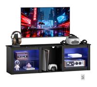 Meuble TV avec éclairage LED - HOMCOM - télévision jusqu'à 70 pouces - 160cm avec étagères en verre réglables - noir