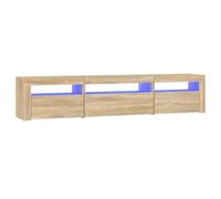 Meuble TV avec éclairage LED RVB, en bois d'ingénierie, grand espace de rangement, 195x35x40 cm, couleur chêne sonoma
