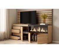 Meuble TV avec effet cheminée LED en 3D : Sans commode / Chêne