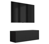 Meuble TV avec façade rainurée, noir mat, 100 × 32 × 33,6 cm