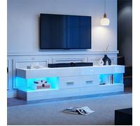 Meuble TV avec LED, Meuble TV Moderne avec Rangement Ouvert et Tiroirs, Support TV Bas pour Salon avec Panneau Acrylique, Blanc