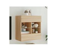 Meuble TV avec Lumières LED, Armoire de Télévision Murale avec Etagères, Meuble Télé Suspendu Salon, Moderne, Chêne 837094