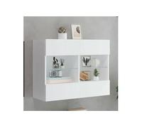 Meuble TV avec Lumières LED, Armoire de Télévision Murale avec Etagères, Meuble Télé Suspendu Salon, Moderne, Blanc 837099