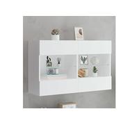 Meuble TV avec Lumières LED, Armoire de Télévision Murale avec Etagères, Meuble Télé Suspendu Salon, Moderne, Blanc Bois d'Ingénierie
