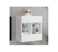 Meuble TV avec Lumières LED, Armoire de Télévision Murale avec Etagères, Meuble Télé Suspendu Salon, Moderne, Blanc 837092