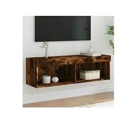 Meuble TV avec Lumières LED, Armoire de Télévision Murale avec Rangement, Meuble Télé Suspendu Salon Salle de Séjour, Moderne, Chêne Fumé