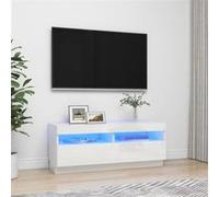 Meuble TV avec lumières LED blanc brillant 100x35x40 cm Blanc brillant G