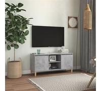 Meuble TV avec pieds en bois massif Gris béton 103,5x35x50 cm Gris G