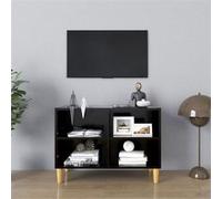 Meuble TV avec pieds en bois massif Noir 69,5x30x50 cm Noir G