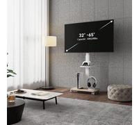 Meuble TV, avec plateau en bois rabattable, meuble TV à roulettes, réglable en hauteur, pivotant, pour écrans plats de 32 à 70 pouces pesant jusqu'à 40 kg. Max.