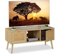 Meuble TV avec portes aspect rotin, finition bois