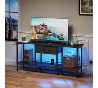 Meuble TV avec prise électrique et ports USB, éclairage LED et étagères ouvertes