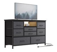 Meuble TV avec rangement 120x36x75cm - 8 tiroirs, prise 2AC+2USB, LED - pour TV 47-55"", salon, chambre - Gris