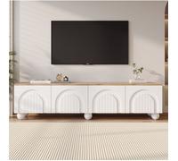 Meuble TV avec rangement - 180x40x45 cm - Blanc+Chêne - MDF - 6 pieds en métal - Capacité de charge 30 kg
