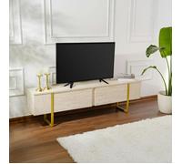 Meuble TV avec rangement - effet travertin, pieds dorés JENA