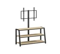 HOMCOM Meuble TV avec support orientable 35°, meuble télé pour téléviseurs de 32-70 pouces, étagères ouvertes, banc TV industriel pour salon chambre à coucher, 108x41x135cm, effet bois naturel