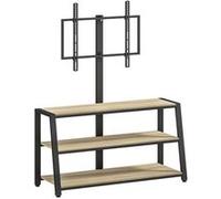 HOMCOM Meuble TV avec support orientable 35°, meuble télé pour téléviseurs de 32-70 pouces, étagères ouvertes, banc TV industriel pour salon chambre à coucher, 108x41x135cm, effet bois naturel
