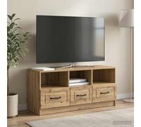 vidaXL Meuble TV Chêne Artisanal 102 x 34,5 x 47 cm Bois d'ingénierie, Salon Moderne, Meuble Bas rectangulaire, Rangement spacieux, Support média avec poignées en métal