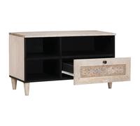 Meuble TV avec tiroirs, en bois dérivé du bois, blanc, 80 x 33 x 46 cm, meuble bas moderne pour salon, espace de rangement, monté au mur, peu encombrant, compact et fonctionnel