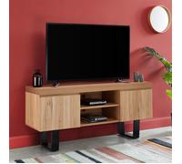 Meuble TV - BAÏTA - Gamme FELIX - Effet chêne et métal noir - L 140 x P 40 x H 63 cm