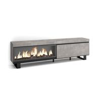Meuble TV, Banc Télé, 208x35x57cm, Pour les TV jusqu'à 80"", Cheminée électrique XXL, couleur Gris Ciment, RF3205
