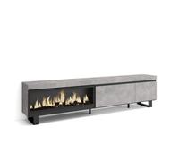 Meuble TV, Banc Télé, 237x35x57 cm, TV grand format, Cheminée électrique XXL, Design industriel, Ciment, RF3588