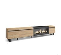 Meuble TV, Banc Télé, 288x35x57 cm, TV grand format, Cheminée électrique XXL, Industriel, Chêne et noir, RF3616