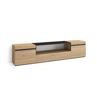 Meuble TV, Banc Télé, Grand espace de Rangement, 200x35x45cm, Pour les TV jusqu'à 80"", Chêne et noir, RF2148