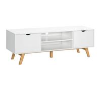 Meuble tv - banc télé - HOMCOM - moderne scandinave 2 portes 2 niches rangement salon - bois - 150x39x50cm - blanc