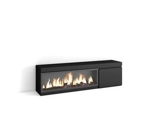 Meuble TV, Banc Télé, pour TV jusqu'à 65"", Cheminée électrique XXL, Noir, 158x35x45cm, RF3243