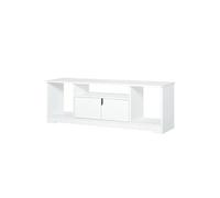 Meuble TV banc TV design contemporain - 3 niches, placard double porte - dim. 120L x 30l x 41H cm - panneaux particules blanc