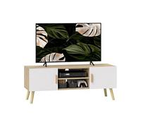Meuble TV banc TV HOMCOM jusqu'à 50 pouces avec étagères, 2 placards et passe-câbles pour salon, chambre à coucher, chêne