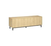 Meuble TV banc TV design Urban Craft - 3 portes, 3 étagères - piètement acier noir aspect bois clair