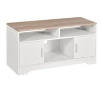 HOMCOM Meuble TV Banc TV en Bois Grand Espace de Rangement avec 2 Compartiments Ouverts 2 armoires à Porte Une Armoire Ouverte 105 x 40 x 52 cm Blanc