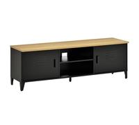 HOMCOM Meuble TV design industriel 2 niches 2 placards tôle métal bois d'hévéa Dim.150lLx 40l x 50H cm