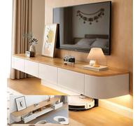 Meuble TV Banc TV Meuble TV Suspendu avec 2 Compartiments Spacieux, Console TV Murale avec Portes Rabattables, Meuble De Rangement Multimédia for Salon, Chambre Et Bureau(Wood White,260cm)