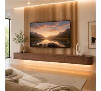 Meuble TV Banc TV Suspendu Console TV Murale Meuble De Rangement Multimédia | Avec 2 Compartiments Spacieux, Portes Rabattables, For Salon, Chambre Bureau(Walnut,300CM/118.1IN)