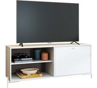Meuble TV Bar 60 Pouces Blanc 1 Porte 4 Niches Pieds Métal Ronds L 142 H 56 P 35 cm - L 142 x l 35 x H 56 cm Blanc G
