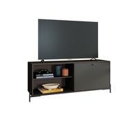 Meuble TV Bar 60 Pouces Noir 1 Porte 4 Niches Pieds Métal Ronds L 142 H 56 P 35 cm - L 142 x l 35 x H 56 cm