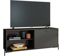 Meuble TV Bar 60 Pouces Noir 1 Porte 4 Niches Pieds Métal Ronds L 142 H 56 P 35 cm - L 142 x l 35 x H 56 cm noir G