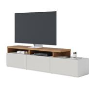 Meuble TV Bar 70 Pouces Chêne et Blanc 3 Portes 6 Niches L 210 H 50.6 P 45.3 cm - L 210 x l 45.3 x H 50.6 cm