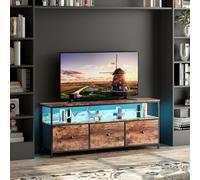 Meuble TV Bas 137 Cm avec LED RGB,3 Tiroirs, Étagère, Effet Bois Et Métal | Éclairage LED intelligent, plateau de 137 cm et rangements discrets pour le salon, le coin gaming ou le bar à café.