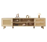 Meuble TV bas - 160 cm - Décor chêne - Panneau de particules - Pour téléviseurs de 102 à 124 cm - 2 tiroirs - Gestion des câbles