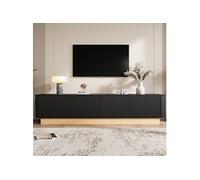 Meuble TV bas 200 cm | Meuble TV cannelé de style luxueux, grand espace de rangement à 4 portes, meuble multimédia pour salon, étagères réglables en