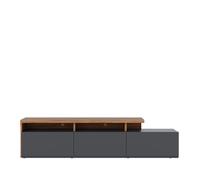 Meuble TV bas avec 3 tiroirs coloris bois et noir mat - Longueur 210 x Hauteur 51 x Profondeur 45 cm