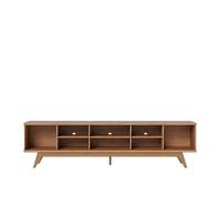 Meuble TV bas avec portes à panneaux décoratifs coloris chêne - Longueur 218 x Hauteur 58 x Profondeur 40 cm