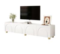 Meuble TV bas blanc à 4 portes, relief en arche, structure PB et MDF, pieds métalliques